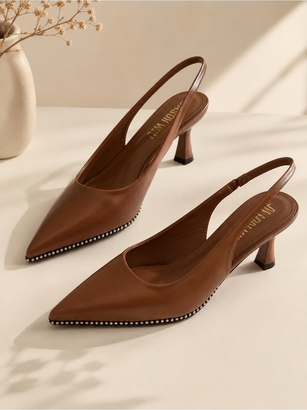 Jason Wu Brown Leather Studded Slingback Heels Pumps Size 9